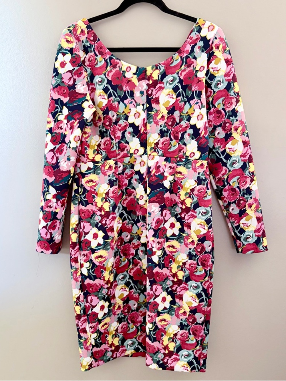 Betsey Johnson Floral Scuba Sheath Dress Size 10 Long Sleeve Navy Pink Rose - Picture 4 of 7